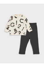 LC Waikiki Crew Neck Printed Long Sleeve Baby Boy Sweatshirt and Tights 2-Piece Set