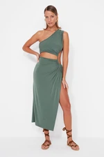 Trendyol Khaki Fitted Maxi Knitted Cut Out/Window One Shoulder Beach Dress