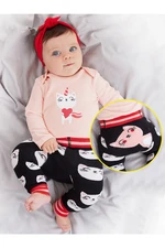 Denokids Cat Girl Baby Cotton Pink Body Black Leggings-Pants Set