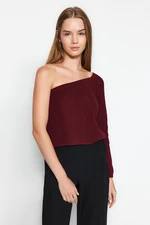 Trendyol Burgundy Crop One-Shoulder Knitwear Sweater