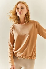 XHAN Beige Crewneck Pleated Sweatshirt