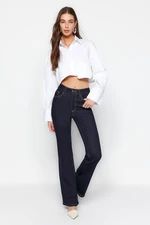 Trendyol Navy Blue High Waist Flare Jeans with Stitching Detail