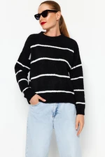 Trendyol Black Soft Textured Boucle Striped Knitwear Sweater