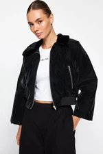 Trendyol Black Premium Plush Bomber Quilted Coat