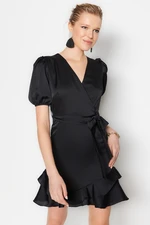 Trendyol Black Belted Double Breasted Satin Mini Woven Woven Dress