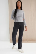 Trendyol Gray Melange More Sustainable Corduroy Fitted/Simple Knitted Blouse with Stitching