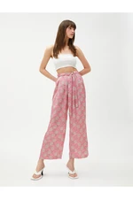 Koton Floral Trousers Wide Leg Belt Detailed