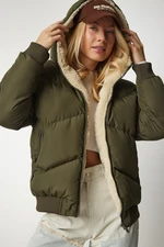 Happiness İstanbul Women's Khaki Hooded Down Jacket