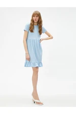 Koton Short Dress With Plunging Collar Short Sleeves Ruffled