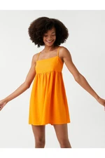 Koton Flare Mini Dress With Thin Straps, Linen Mixed