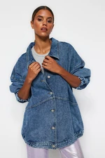 Trendyol Blue Oversized Bomber Denim Jacket with Stitching Detail