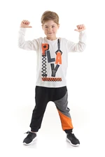 Mushi Letters Boys' White T-shirt Black Pants Suit