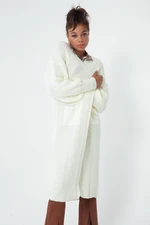 Lafaba Women's White Balloon Sleeve Long Cardigan