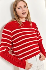 Bianco Lucci Women's Striped Knitwear Sweater with Cufflinks