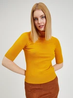 Women's yellow sweater with short sleeves and turtleneck ORSAY