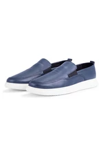 Ducavelli Seon Genuine Leather Men's Casual Shoes, Loafers, Summer Shoes, Light Shoes Navy Blue.