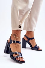 Patent leather sandals with heels S.Barski - navy blue