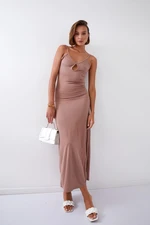 Smooth maxi dress on hangers with coffee fly