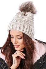 Beige winter cap with ribbing