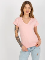 Women's basic T-shirt with neckline - peach