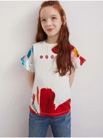 White Girly Patterned T-Shirt Desigual Bella - Girls