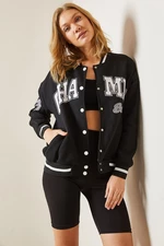 XHAN Black Snap Buttoned College Jacket