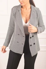 armonika Women's Black and White Striped Patterned Four Button Cachet Jacket