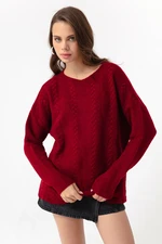 Lafaba Women's Burgundy Boat Collar Knitwear Sweater