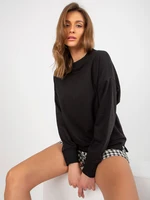 Black loose hoodie without hood with slits