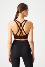 LOS OJOS Brown Push-Up Back Detailed Covered Sports Bra