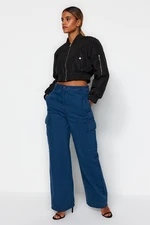 Trendyol Navy Blue High Waist Wide Leg Jeans with Cargo Pocket