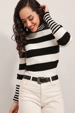 Bigdart 15812 Turtleneck Stripe Sweater - Black