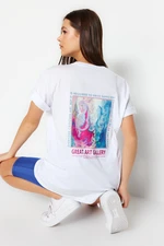 Trendyol White Printed on the Front and Back for Boyfriend/Wide Fit Knitted T-Shirt