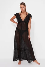 Trendyol Black Maxi Woven Ruffle Beach Dress