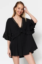 Trendyol Wide Fit Black Mini Weave and Frilly Beach Dress