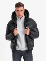 Ombre Men's warm puffer jacket with welts - black