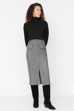 Trendyol Gray Pocket Detailed Buttoned Cashmere Fabric Midi Woven Skirt