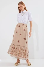 Bigdart 8010 Patterned Chiffon Skirt - Mink