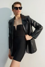 Trendyol Black Woven Oversize Faux Leather Blazer Jacket