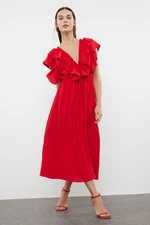 Trendyol Red Straight A-Line Flounced Viscose Woven Dress Woven Dress