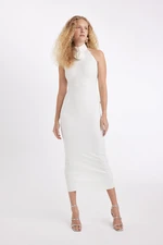 DEFACTO Fitted/body-fitting Halter Neck Rose Detail Long/maxi Length Woven Dress