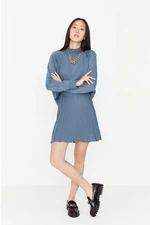 Trendyol Indigo Pleated Skirted Knitwear Bottom-Top Set