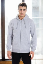 94090 Dewberry Kangaroo Pocket Hooded Zipper Mens Sweatshirt-GREY