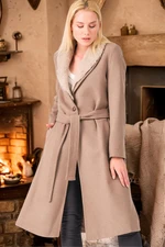 Z6671 DEWBERRY WOMEN'S COAT-PLAIN BEIGE