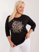 Black cotton blouse in a larger size with rhinestones