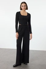 Trendyol Black Pleated Detail Wide Leg Trousers