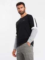 Ombre Tri-color men's sweatshirt with raglan sleeves - black