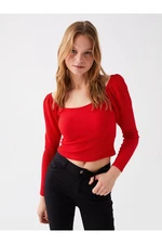 LC Waikiki Women's U-Neck Straight Long Sleeve Crop