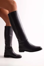 Shoeberry Women's Mori Black Skin Riding Boots Black Skin