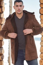 PLT8399 DEWBERRY SUEDE LOOK MEN'S COAT-PLAIN BROWN